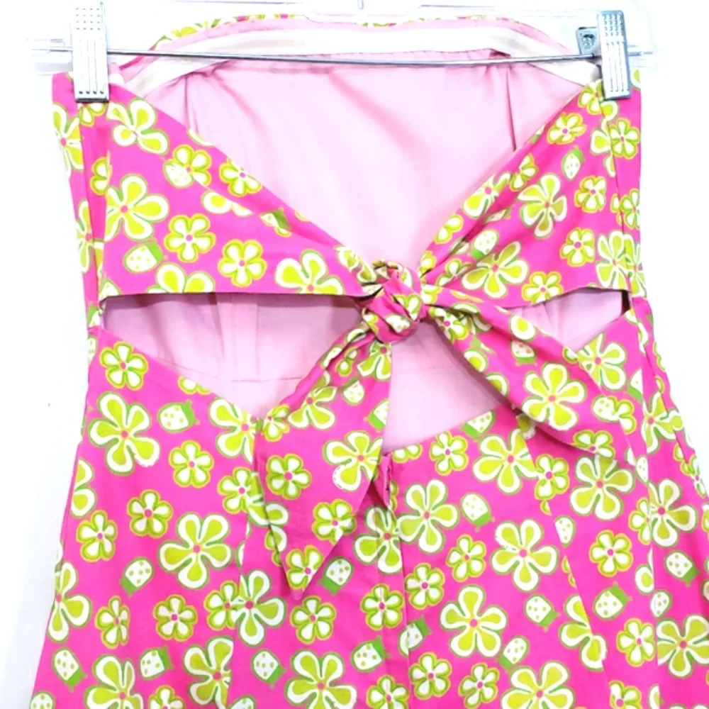 Vintage Lilly Pulitzer Strapless Lip Pink Dunebuggy Floral w/Ladybugs Midi Dress - Picture 8 of 14